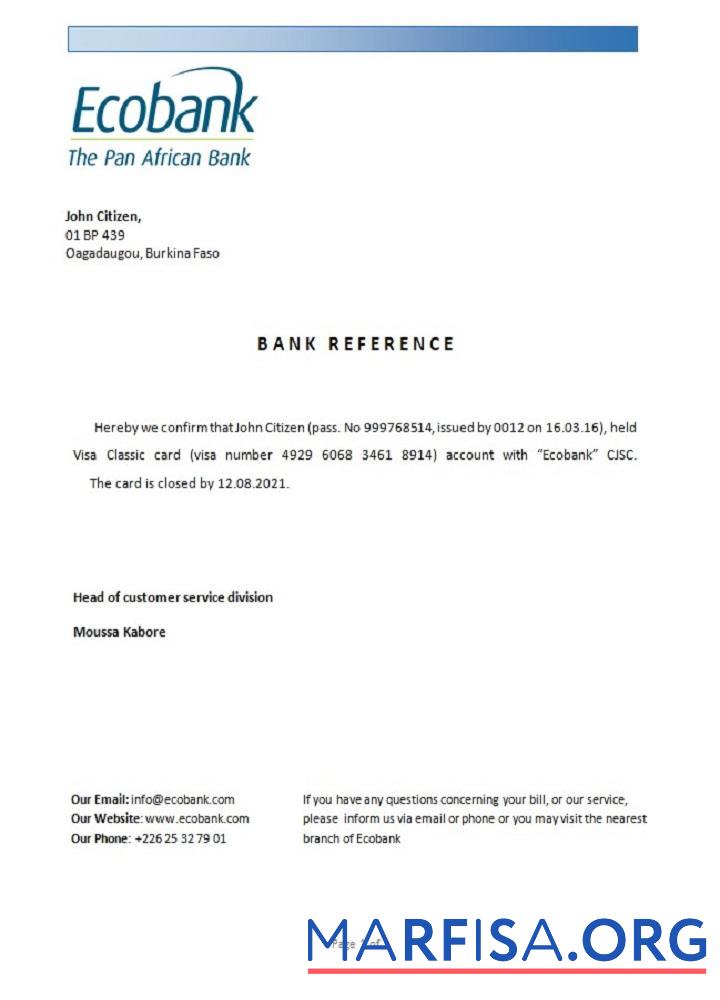 Downloadable Burkina Faso Ecobank closure reference example